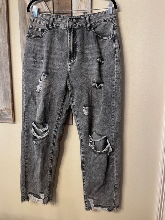 SHEIN Denim - SHEIN Distressed High-Waist Gray Ripped Jeans